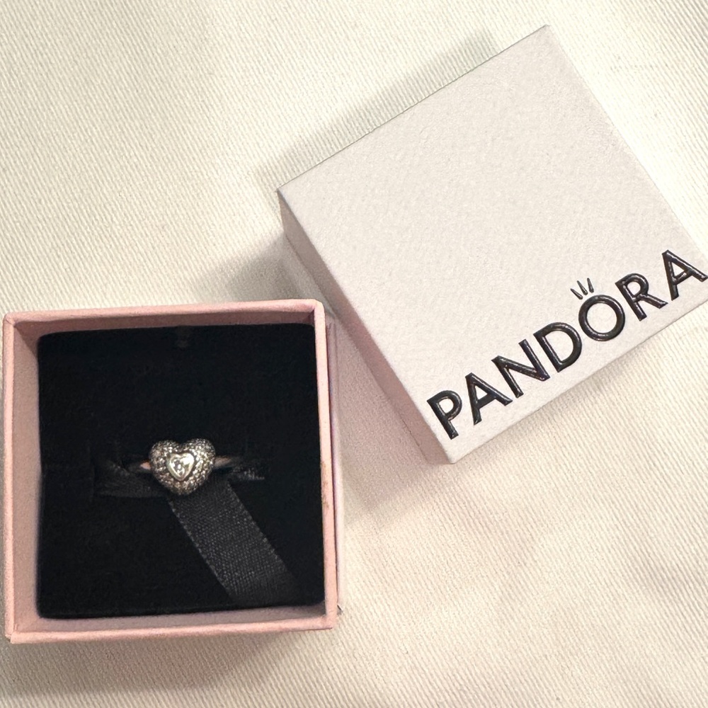 Sterling silver with cubic zirconias Pandora “In My Heart” ring size 5